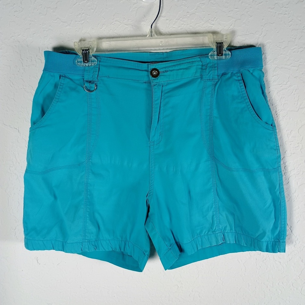 Fresh Womens Teal Cotton Shorts Size 12 Elastic Waist Casual Summer Utility...